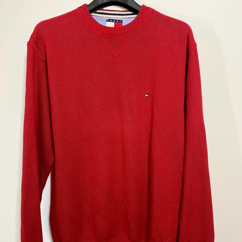 Men's Tommy Hilfiger Knitted Sweater 100% Cotton - Red (L)
